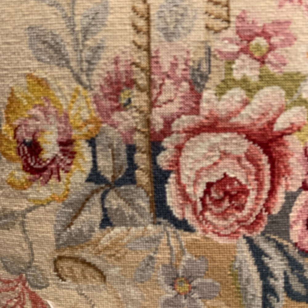 Vintage Needlepoint Basket of flowers Throw Pillow 20x20 - Picture 2 of 6